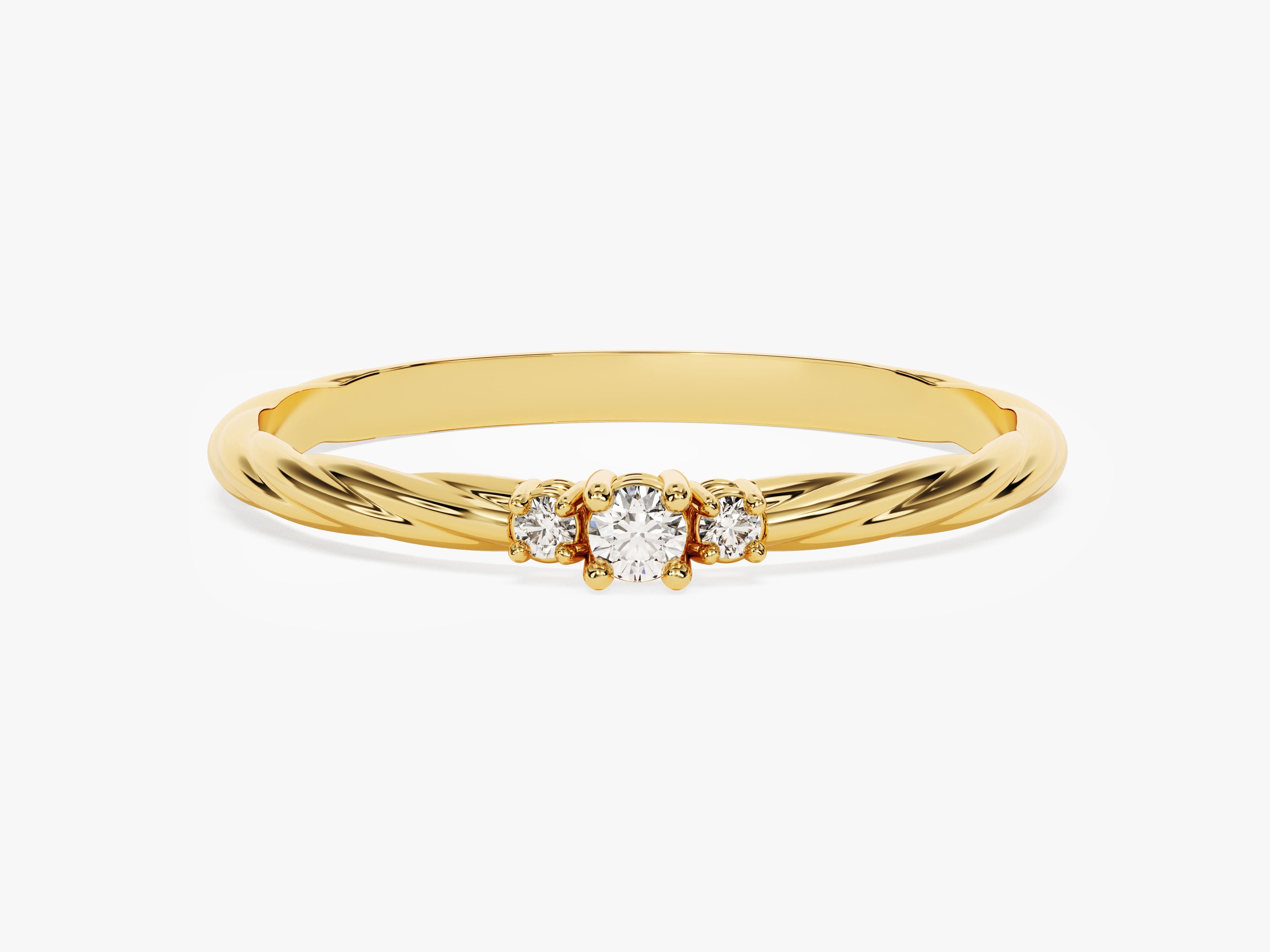 Gold twisted band ring with three diamonds jewelry