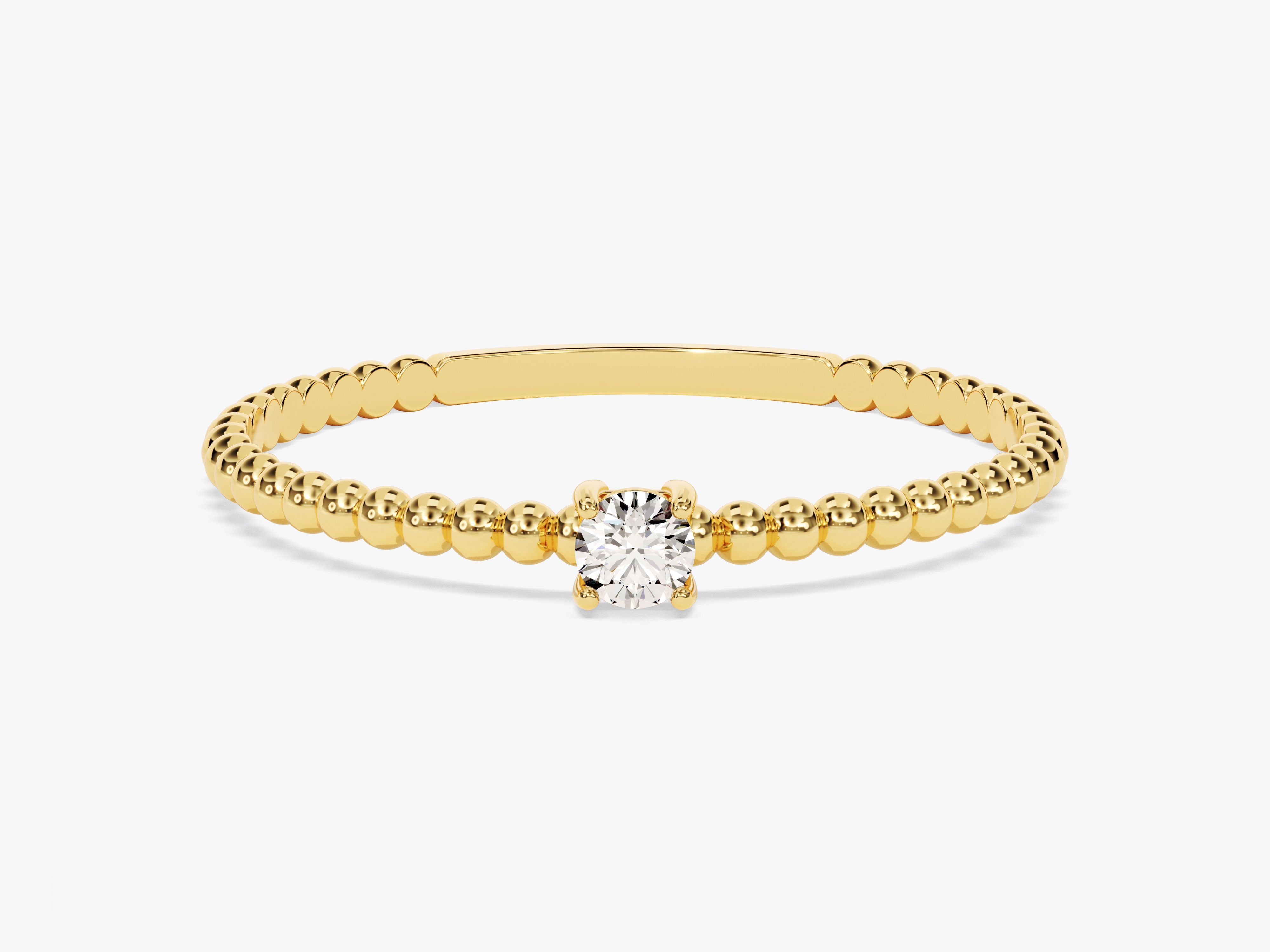 Gold beaded ring with solitaire diamond engagement jewelry