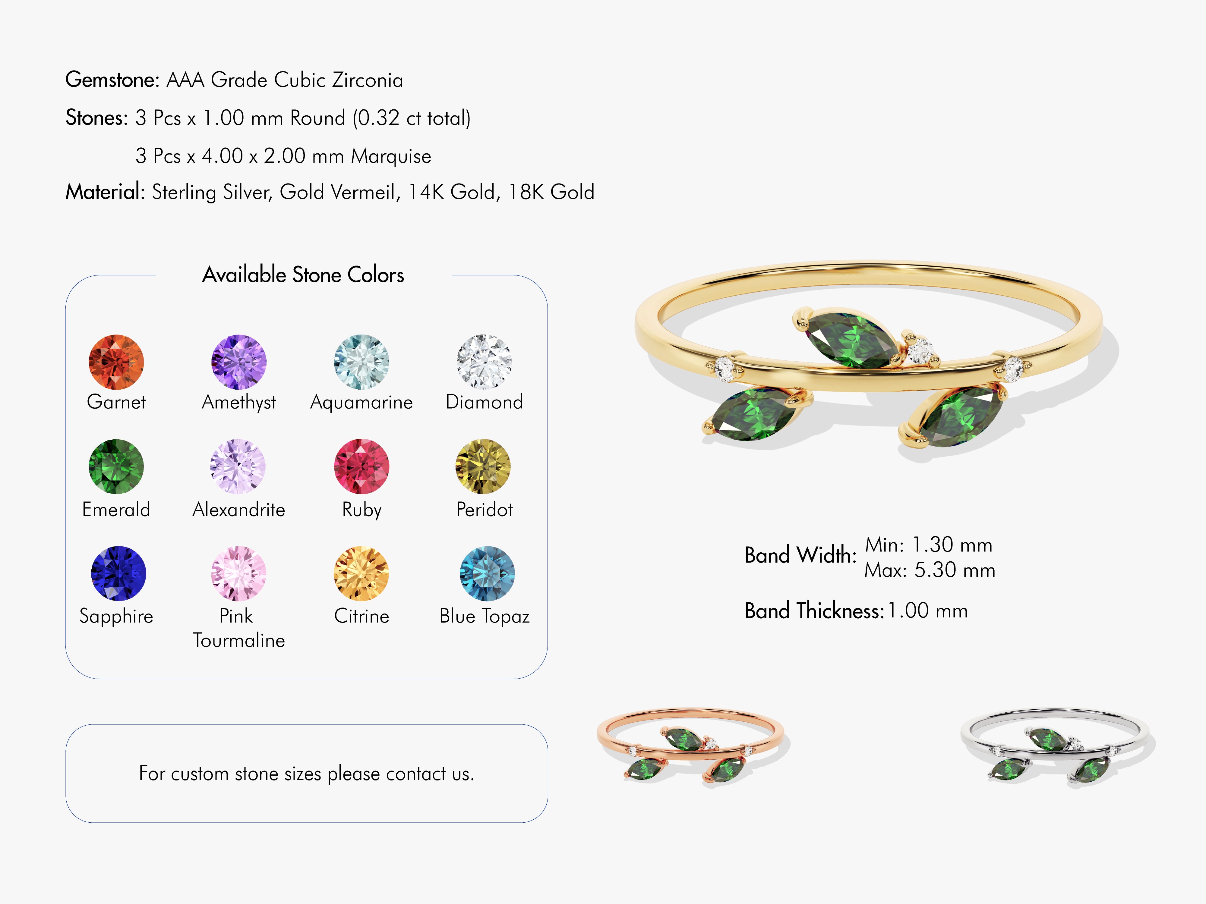 Birthstone Leaf Ring