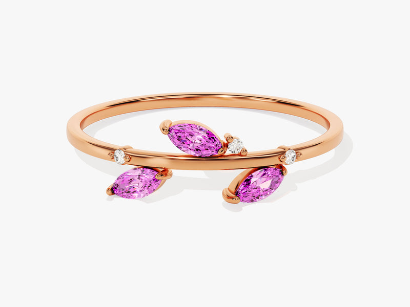 Pink Tourmaline Leaf Ring in 14K Solid Gold