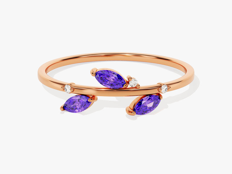 Amethyst Leaf Ring in 14K Solid Gold