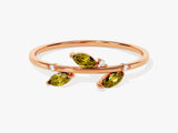 Peridot Leaf Ring in 14K Solid Gold