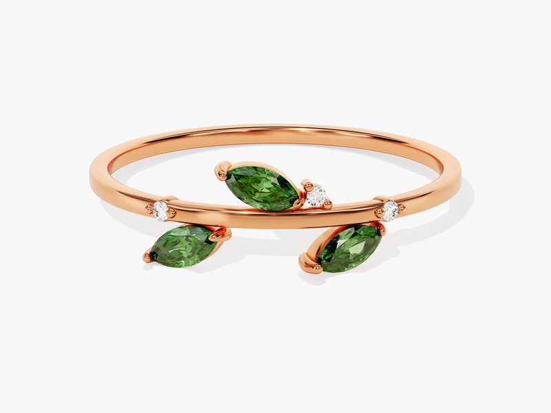 Emerald Leaf Ring in 14K Solid Gold