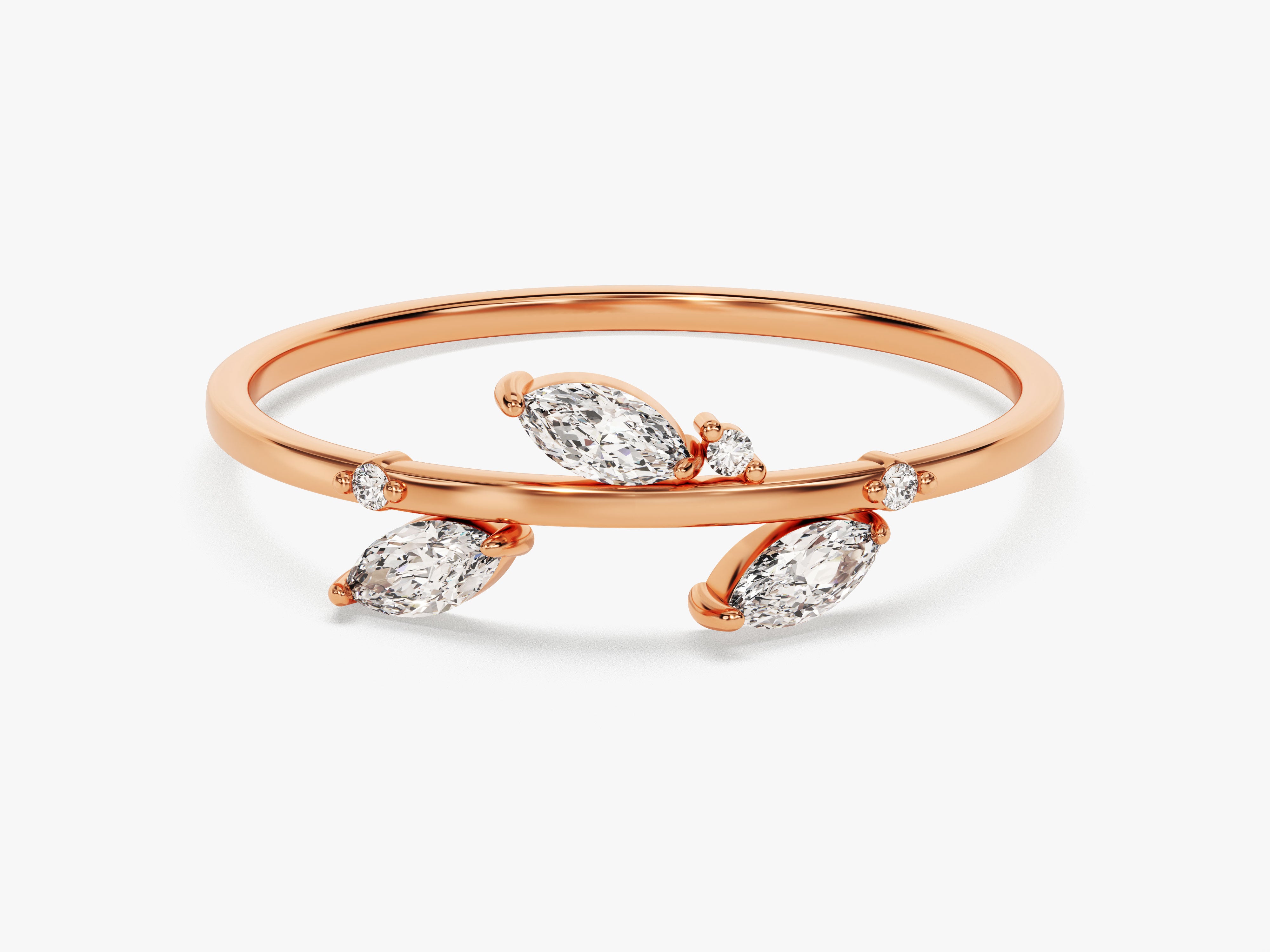 Diamond Birthstone Leaf Ring in 14K Solid Gold