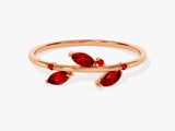 Garnet Leaf Ring in 14K Solid Gold