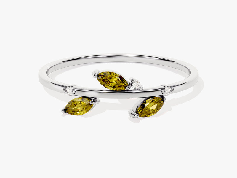 Peridot Leaf Ring in 14K Solid Gold