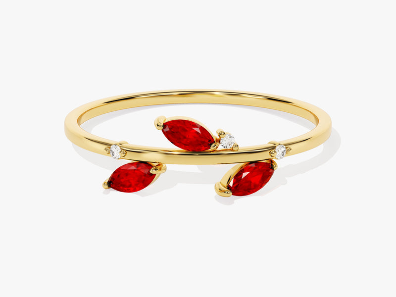 Ruby Leaf Ring in 14K Solid Gold