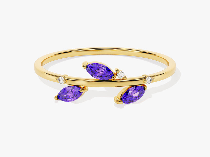 Amethyst Leaf Ring in 14K Solid Gold