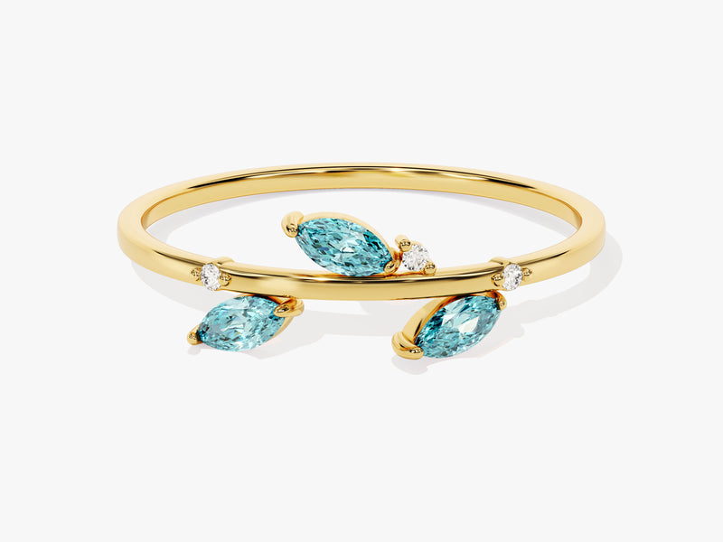 Aquamarine Leaf Ring in 14K Solid Gold