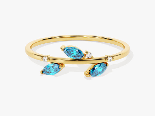Blue Topaz Leaf Ring in 14K Solid Gold