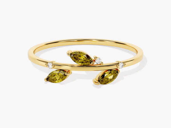 Peridot Leaf Ring in 14K Solid Gold
