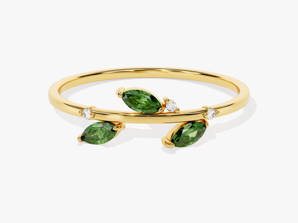 Emerald Leaf Ring in 14K Solid Gold