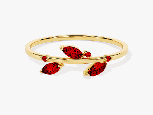 Garnet Leaf Ring in 14K Solid Gold
