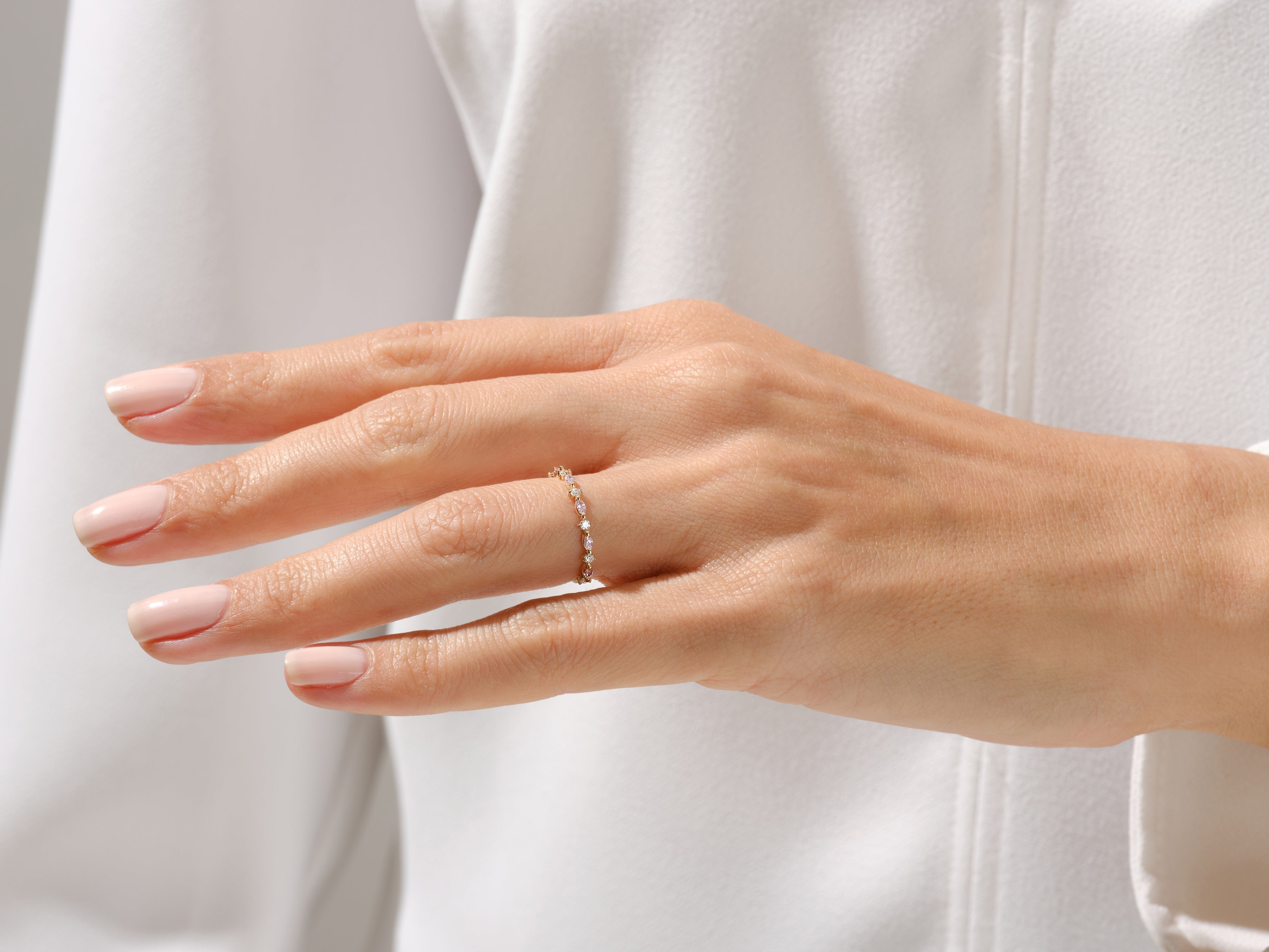 Alternating Marquise & Round Birthstone Mother's Ring in 14k Solid Gold