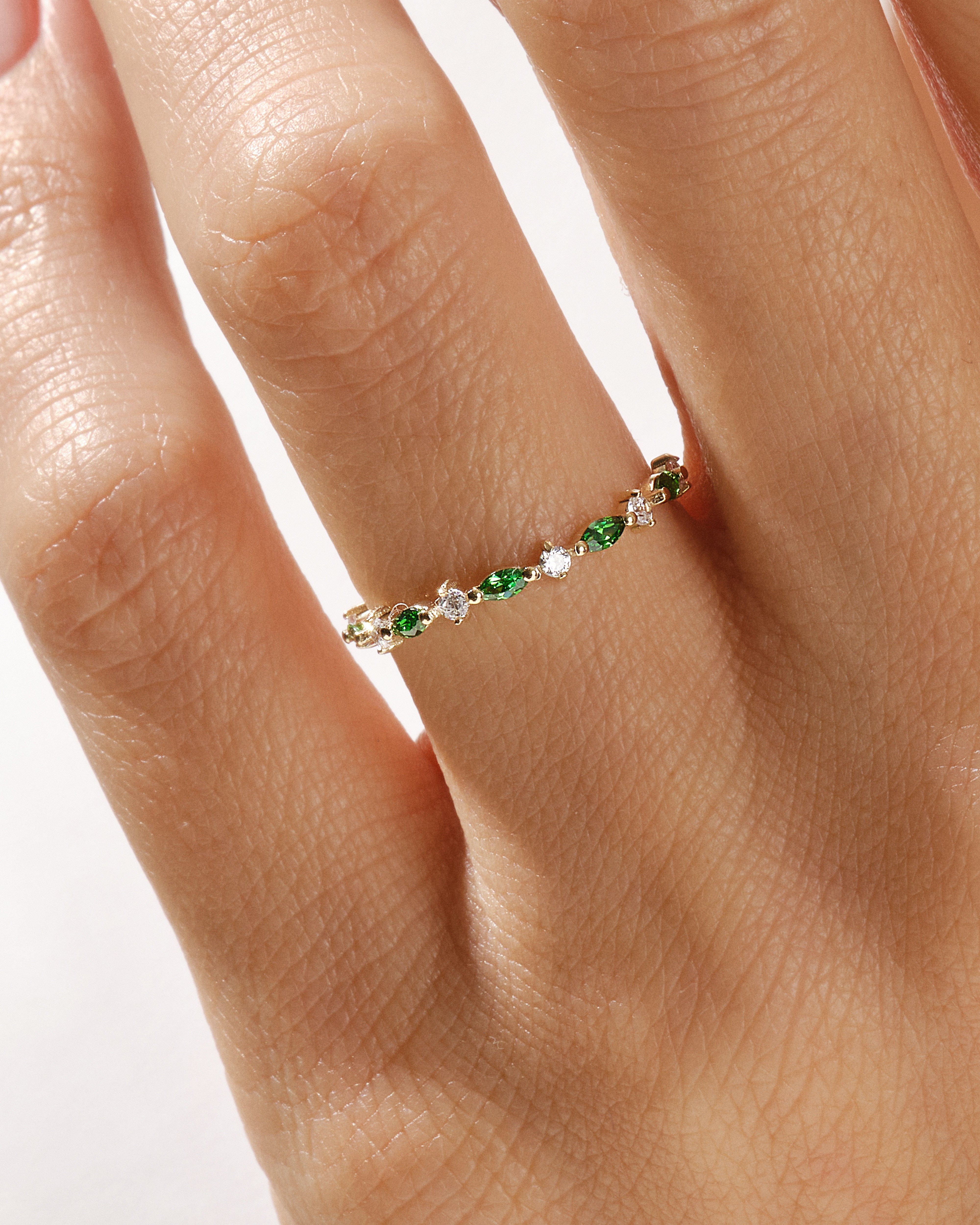 Alternating Marquise & Round Birthstone Mother's Ring in 14k Solid Gold