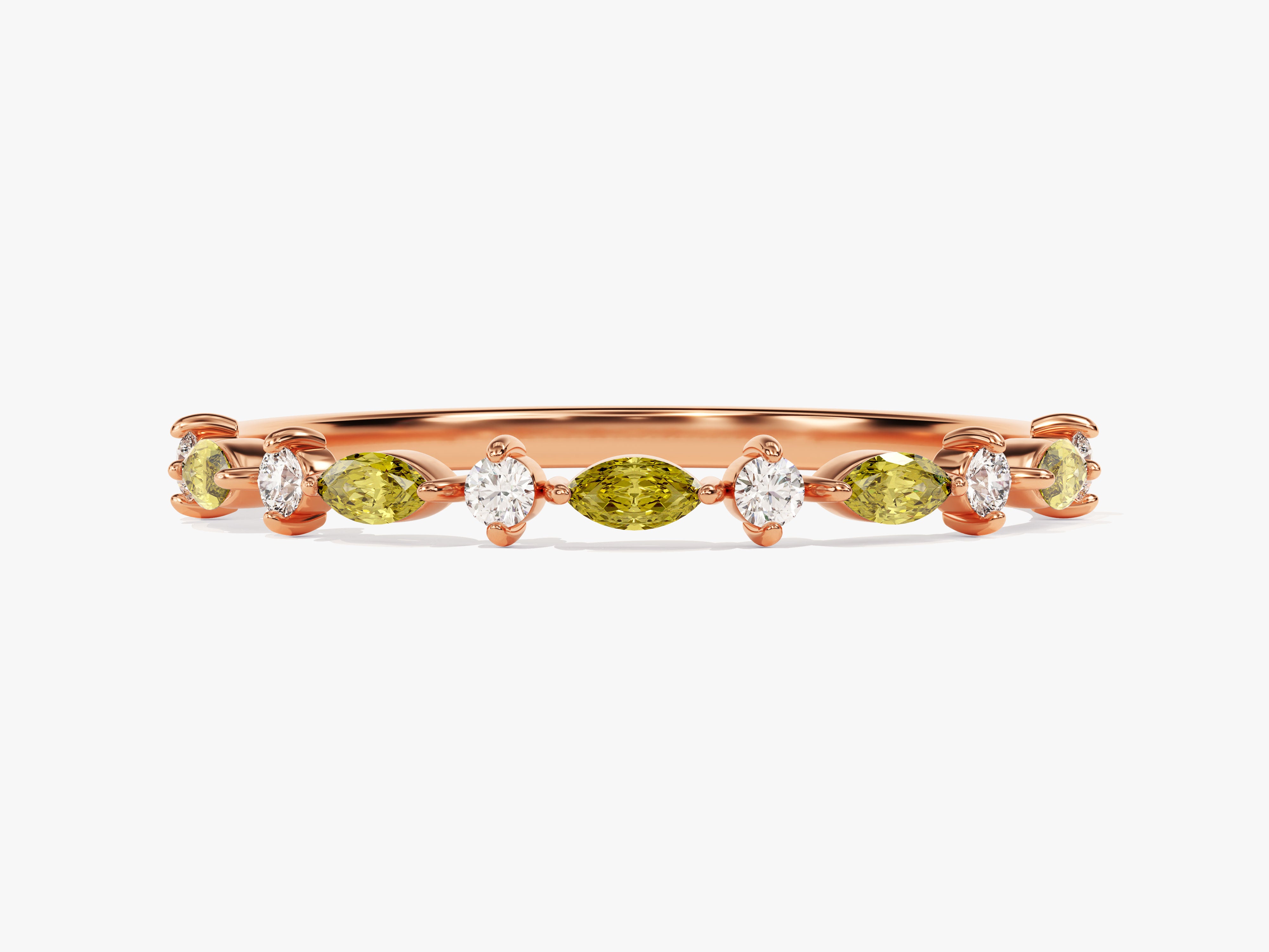 Alternating Marquise and Round Peridot Birthstone Ring in 14k Solid Gold