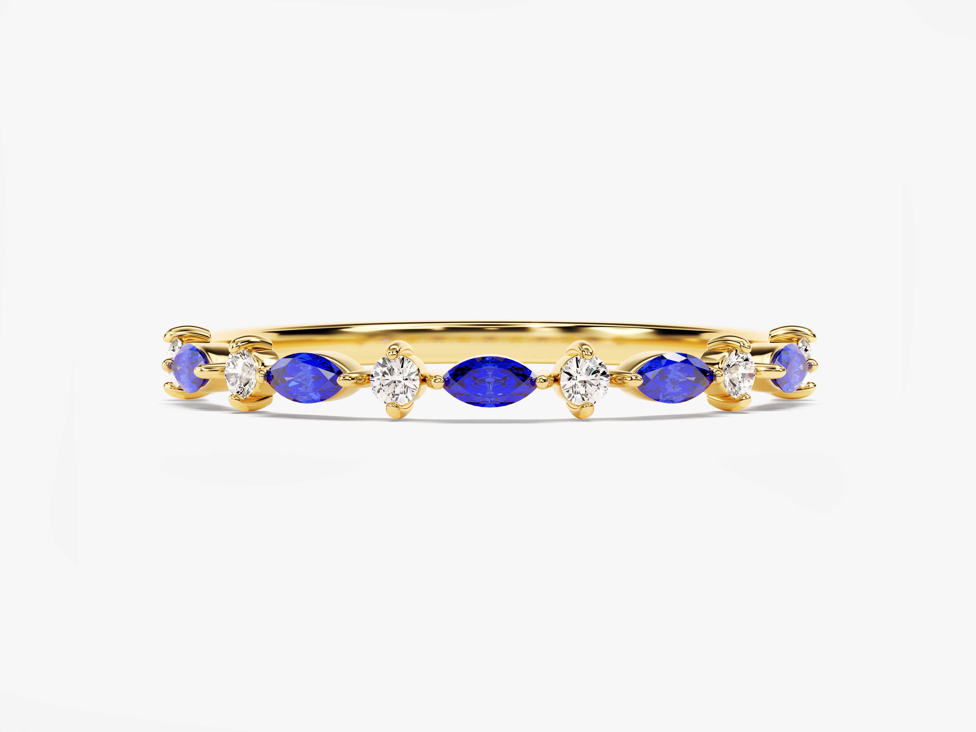 Alternating Marquise & Round Birthstone Mother's Ring in 14k Solid Gold