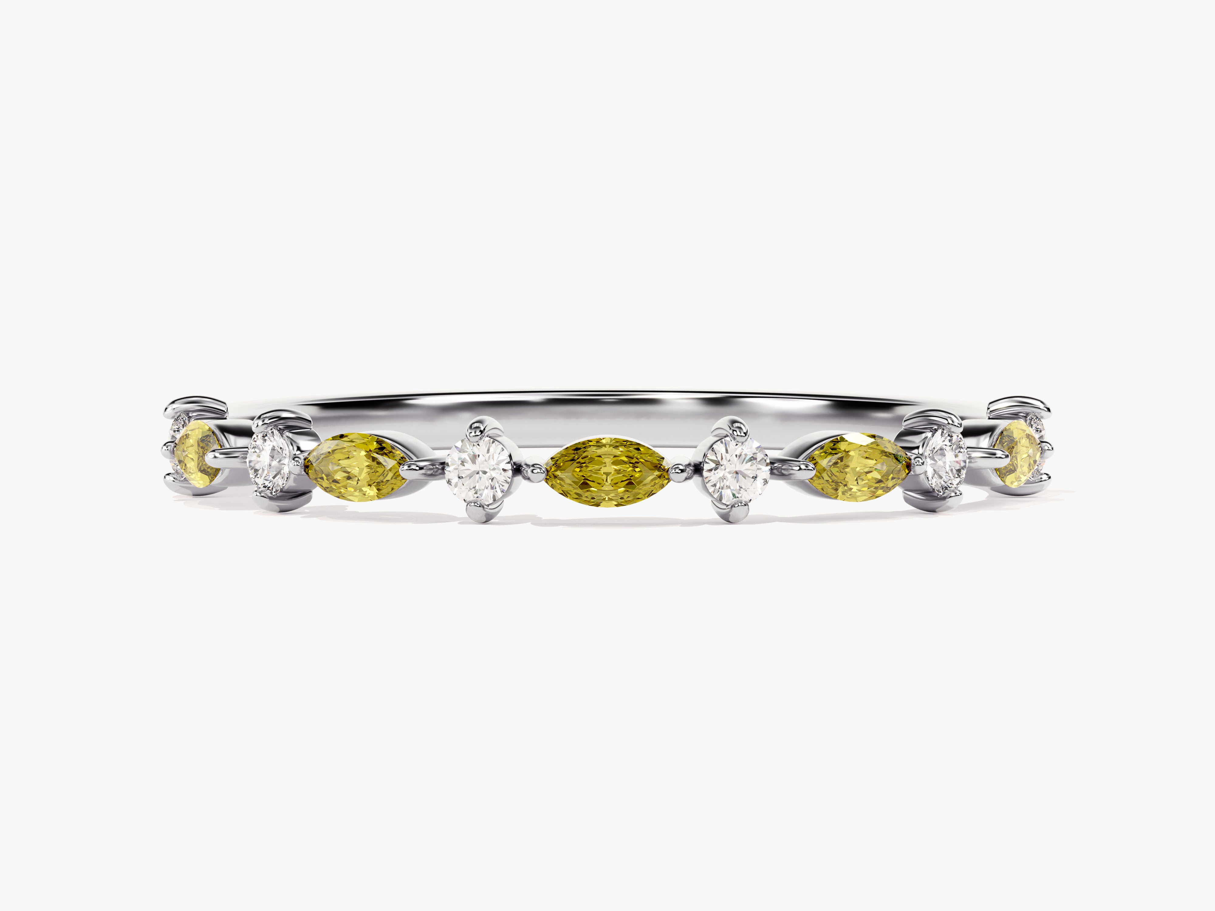 Alternating Marquise and Round Peridot Birthstone Ring in 14k Solid Gold