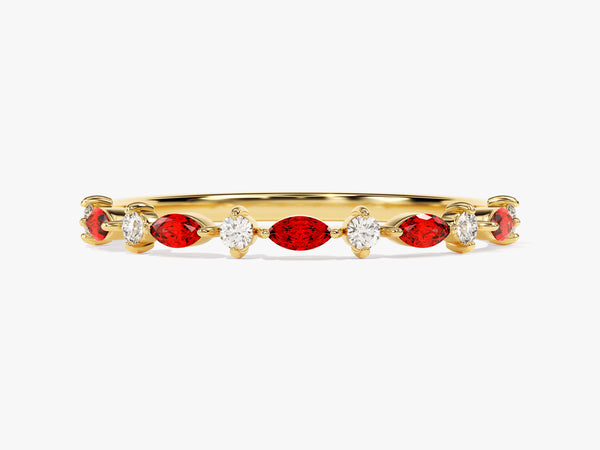 Alternating Marquise and Round Garnet Birthstone Ring in 14k Solid Gold