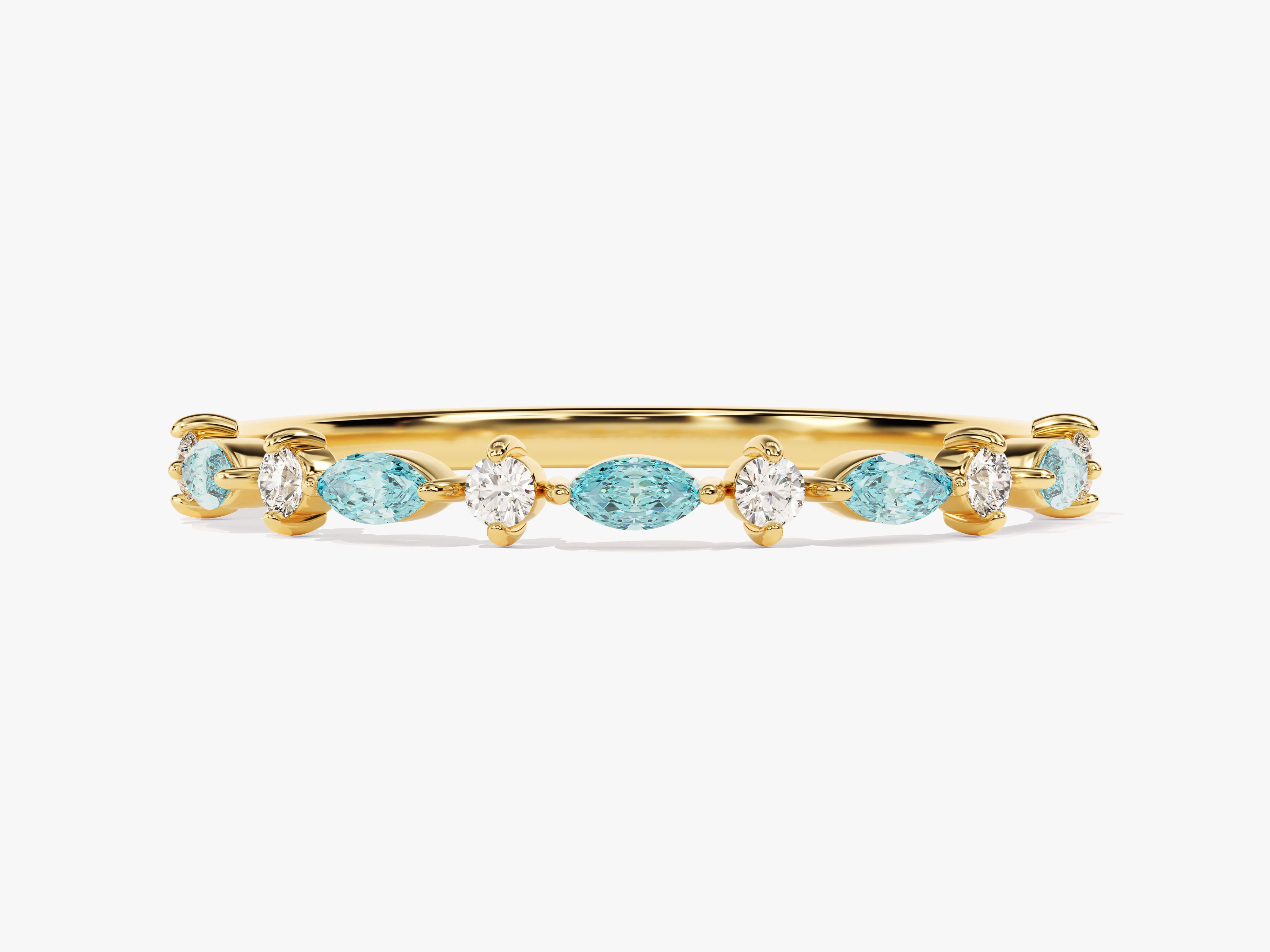 Alternating Marquise and Round Aquamarine Birthstone Ring in 14k Solid Gold