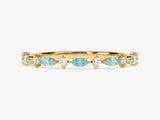 Alternating Marquise and Round Aquamarine Birthstone Ring in 14k Solid Gold
