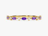 Alternating Marquise and Round Amethyst Birthstone Ring in 14k Solid Gold