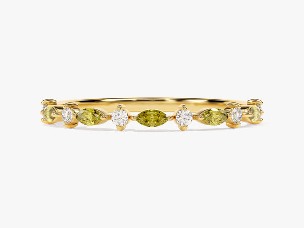 Alternating Marquise and Round Peridot Birthstone Ring in 14k Solid Gold