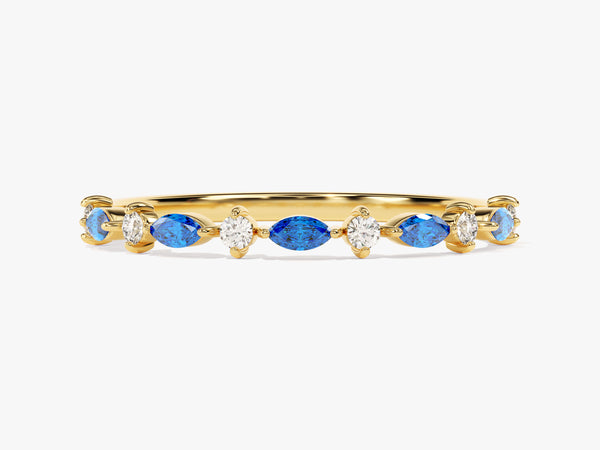 Alternating Marquise and Round Sapphire Birthstone Ring in 14k Solid Gold