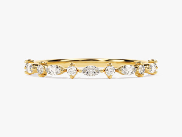 Alternating Marquise and Round Diamond Birthstone  Ring in 14k Solid Gold