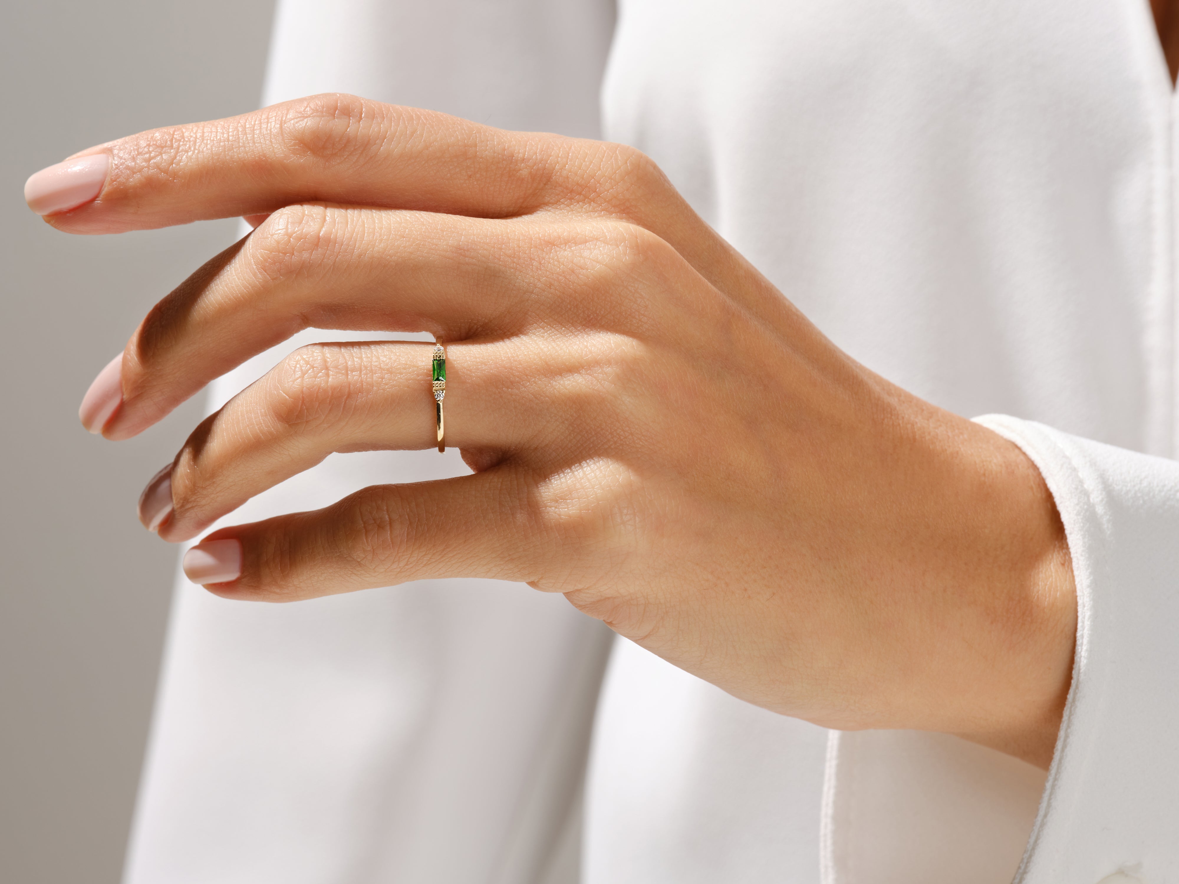 Baguette Cut Diamond Birthstone Ring in 14K Solid Gold