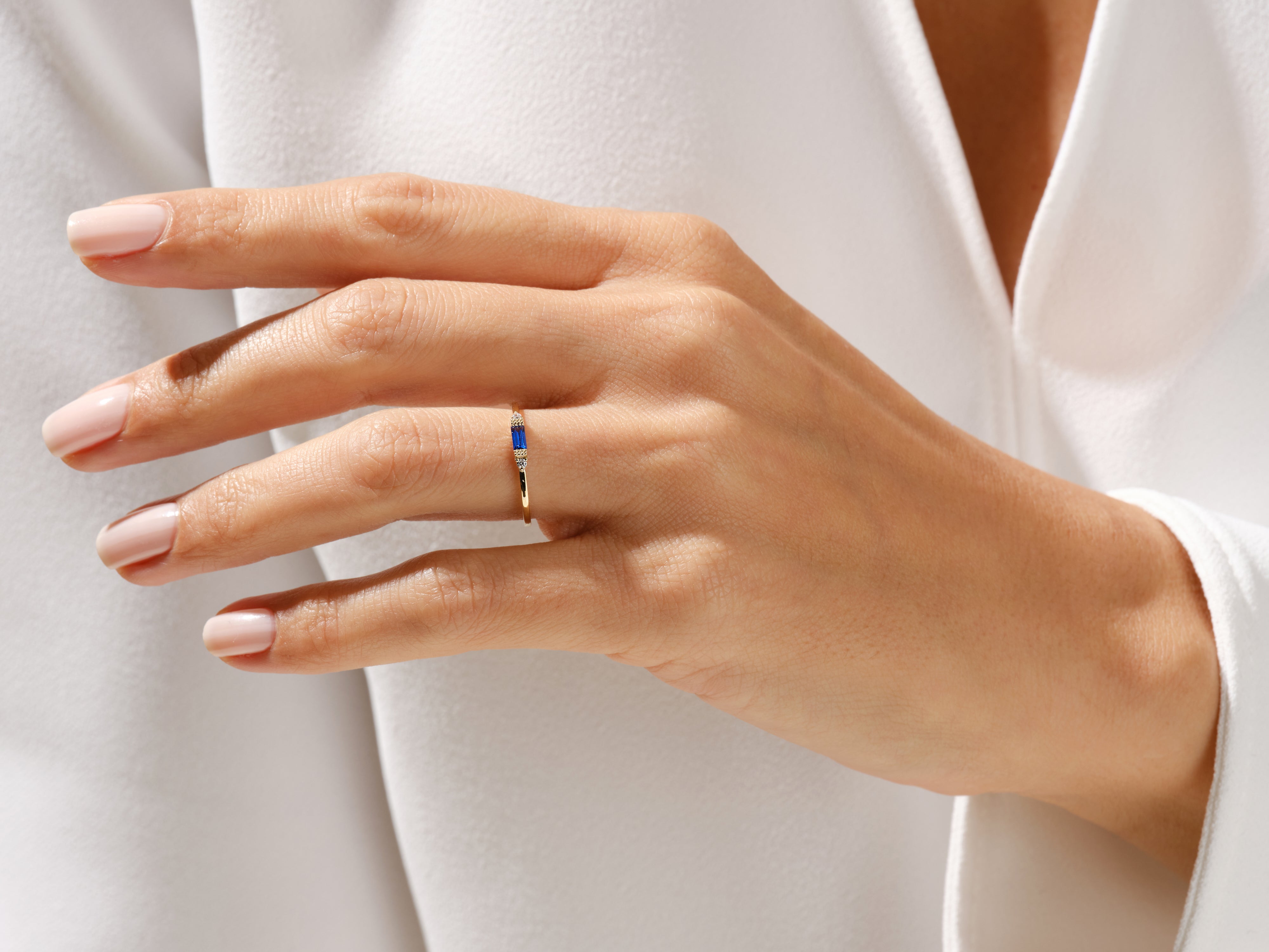 Baguette Cut Diamond Birthstone Ring in 14K Solid Gold