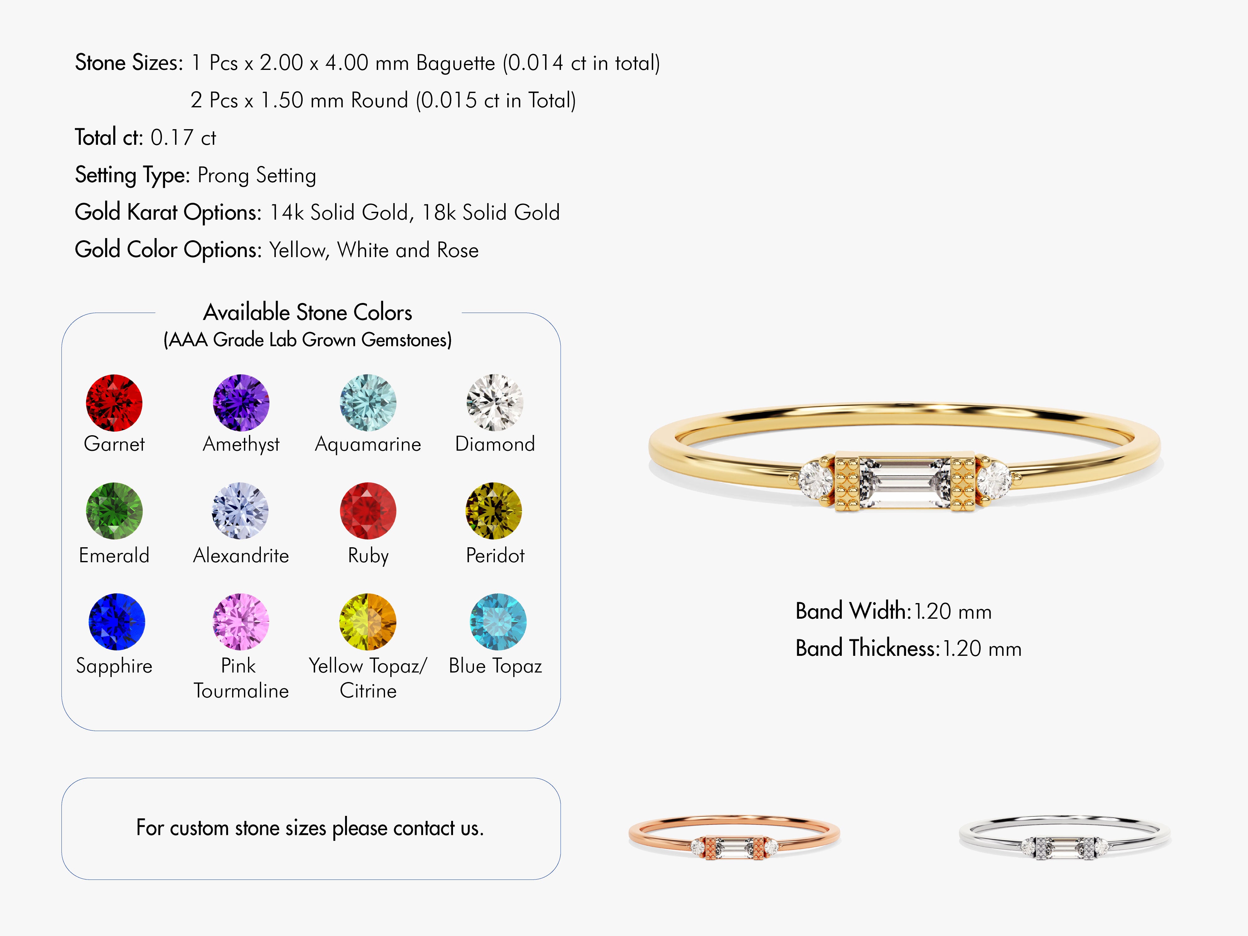 Baguette Cut Diamond Birthstone Ring in 14K Solid Gold