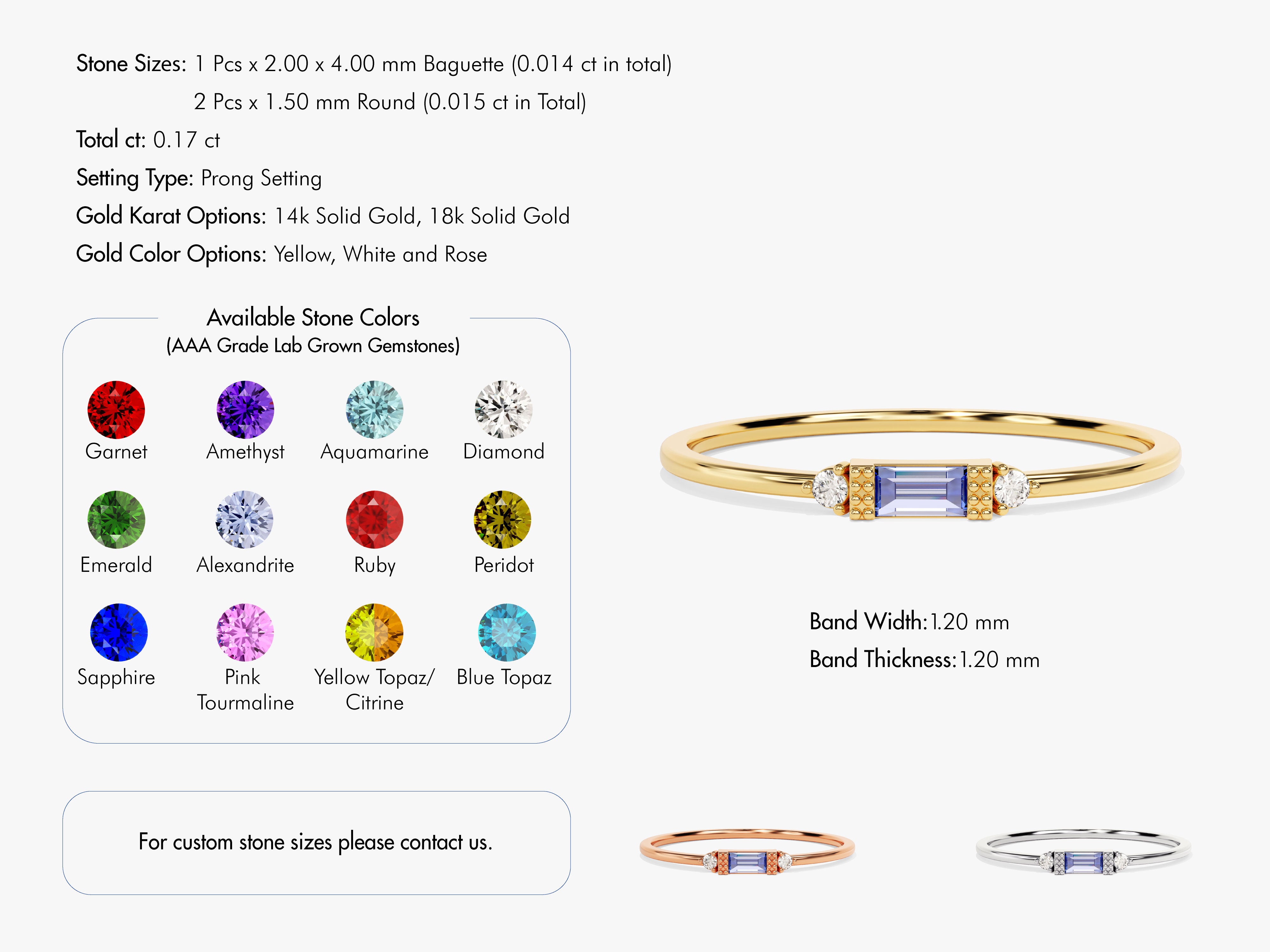 Baguette Cut Alexandrite Ring in 14K Solid Gold