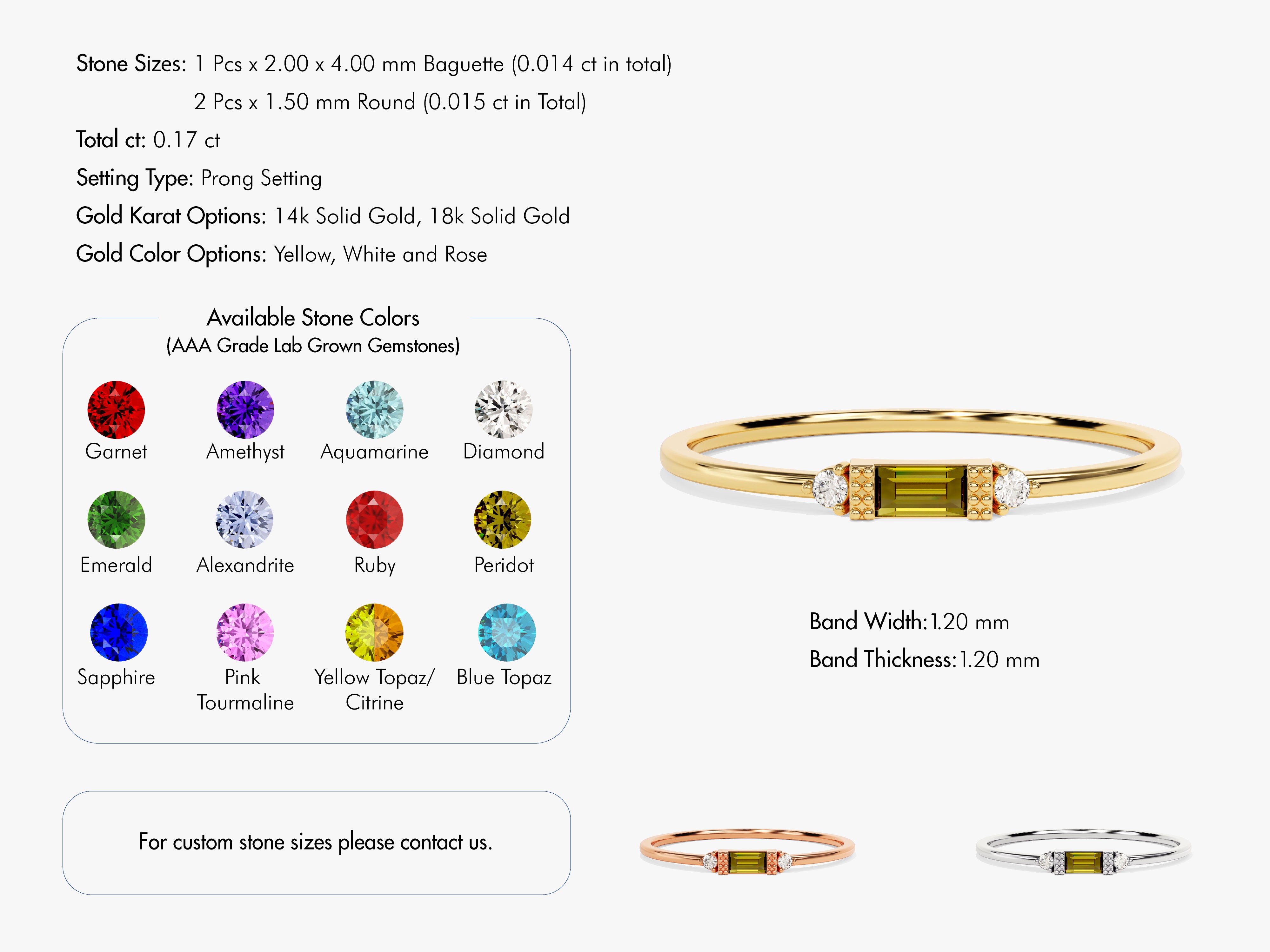 Baguette Cut Peridot Ring in 14K Solid Gold