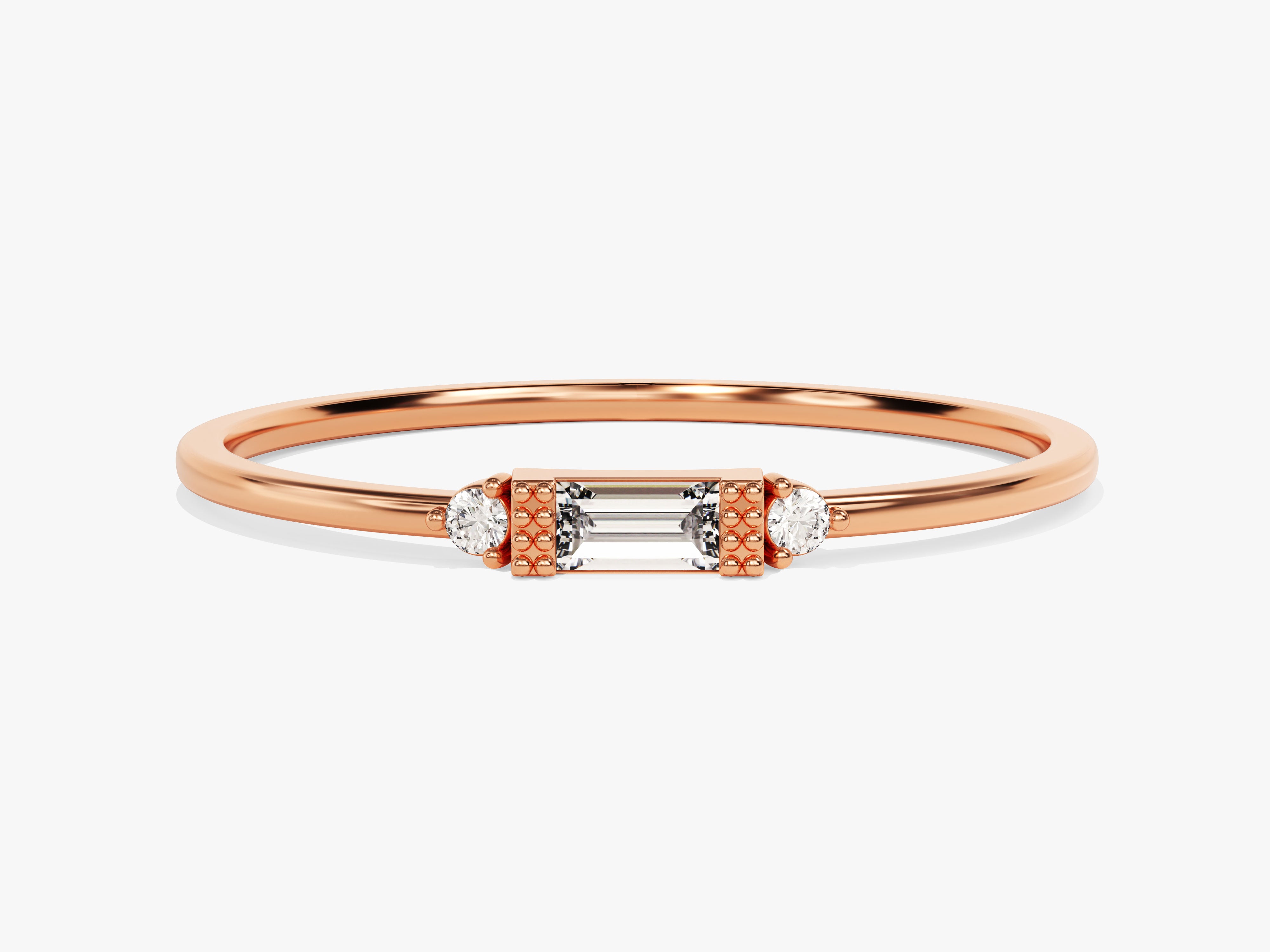 Baguette Cut Diamond Birthstone Ring in 14K Solid Gold