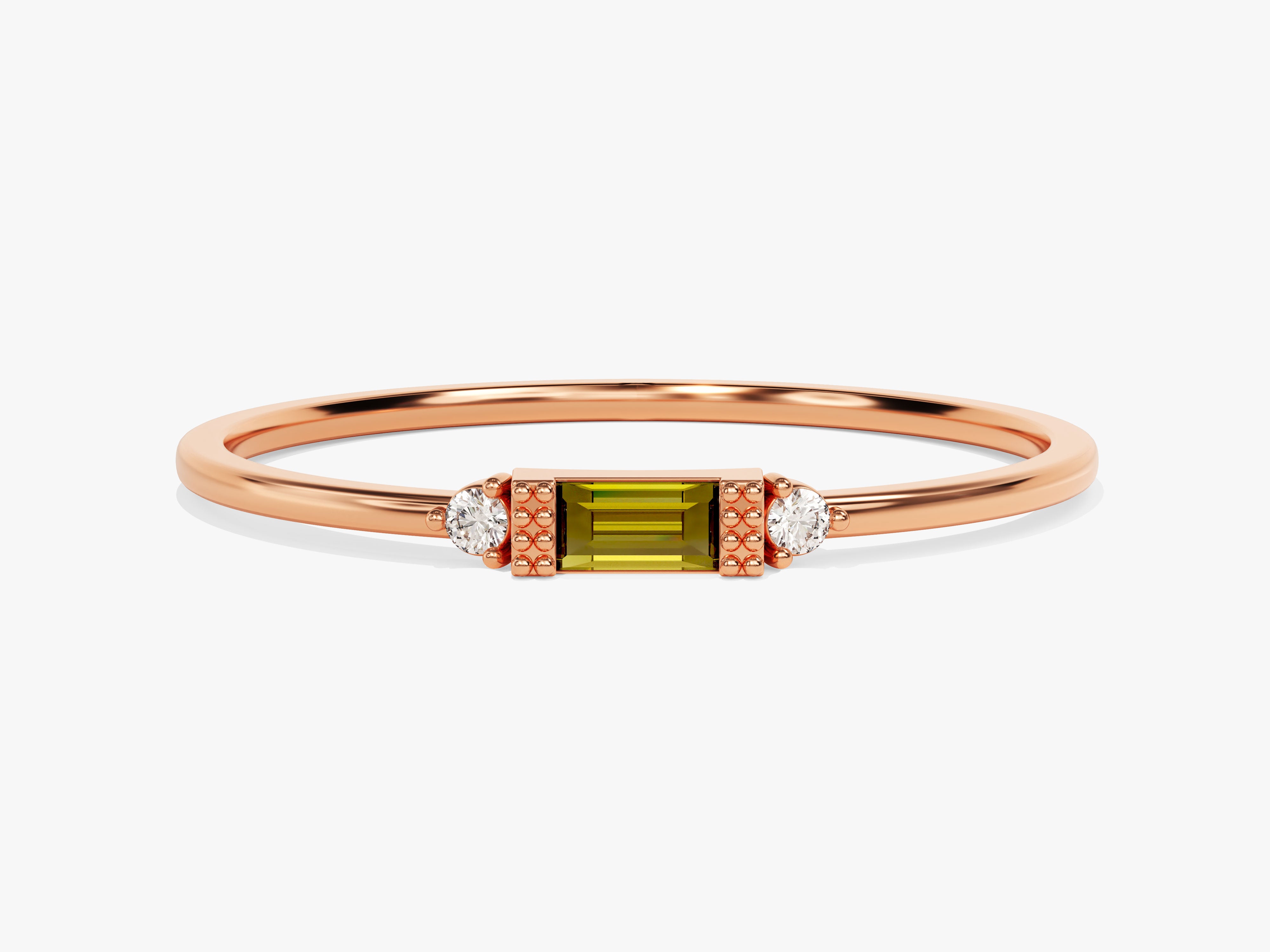 Baguette Cut Peridot Ring in 14K Solid Gold