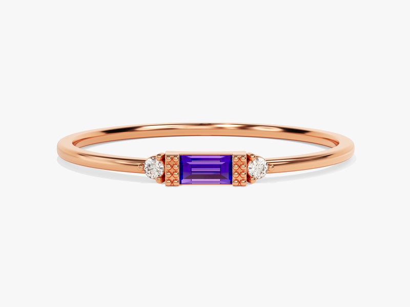 Baguette Cut Amethyst Ring in 14K Solid Gold