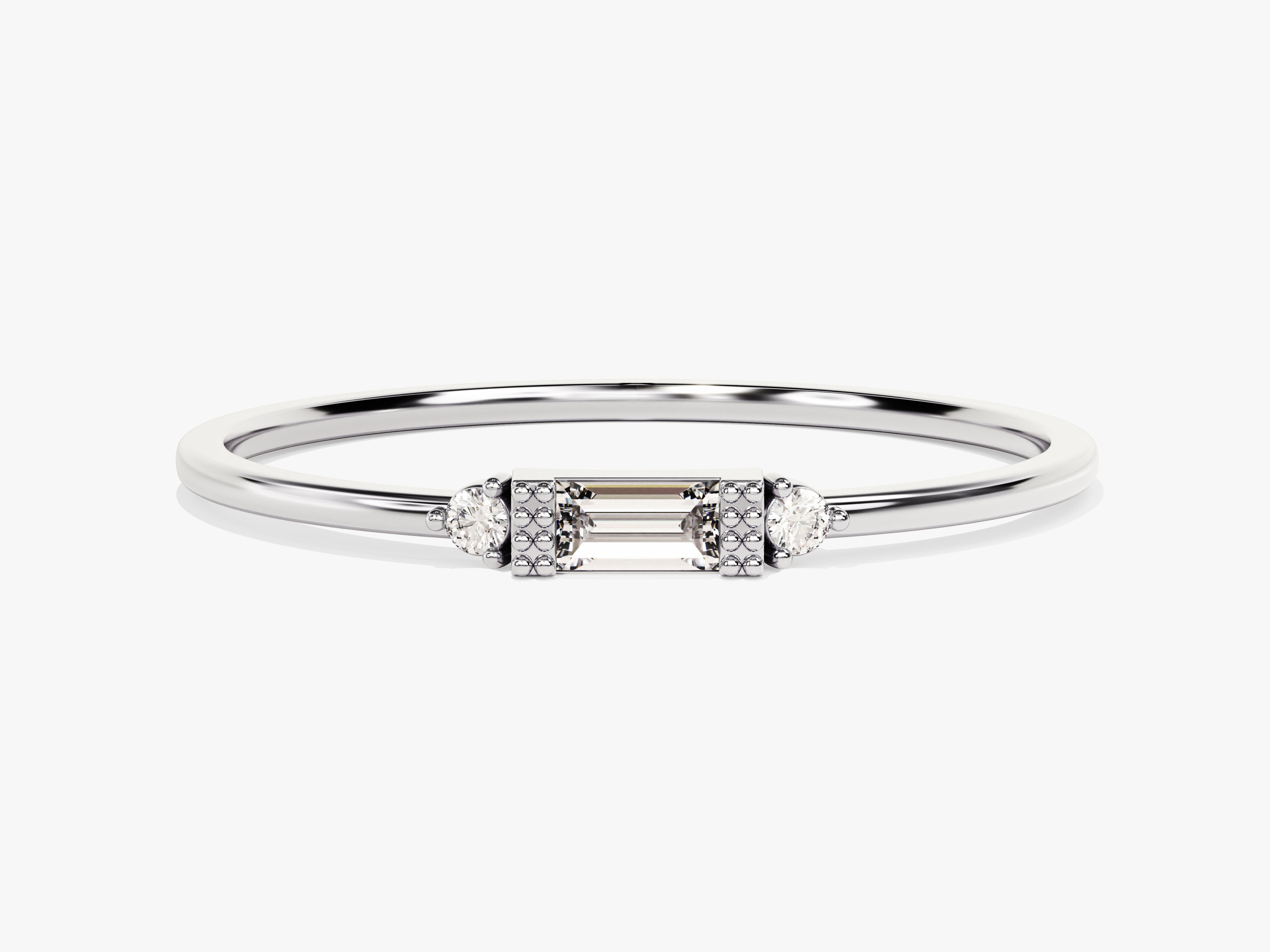 Baguette Cut Diamond Birthstone Ring in 14K Solid Gold