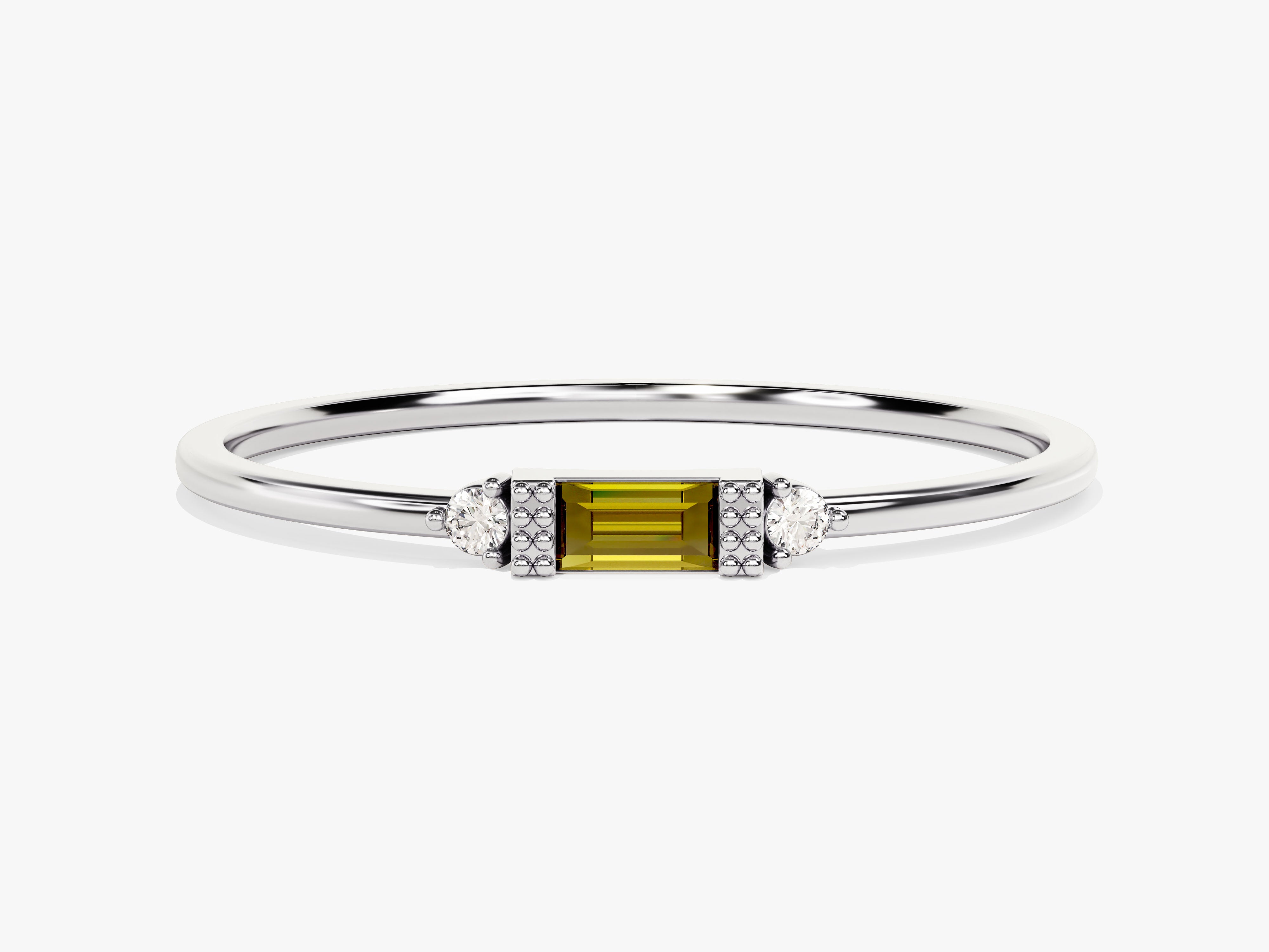 Baguette Cut Peridot Ring in 14K Solid Gold