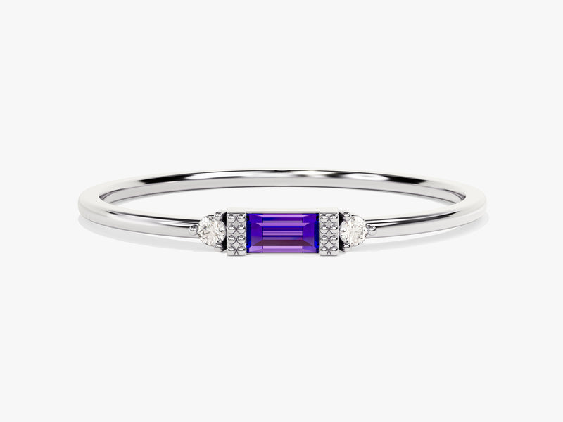 Baguette Cut Amethyst Ring in 14K Solid Gold