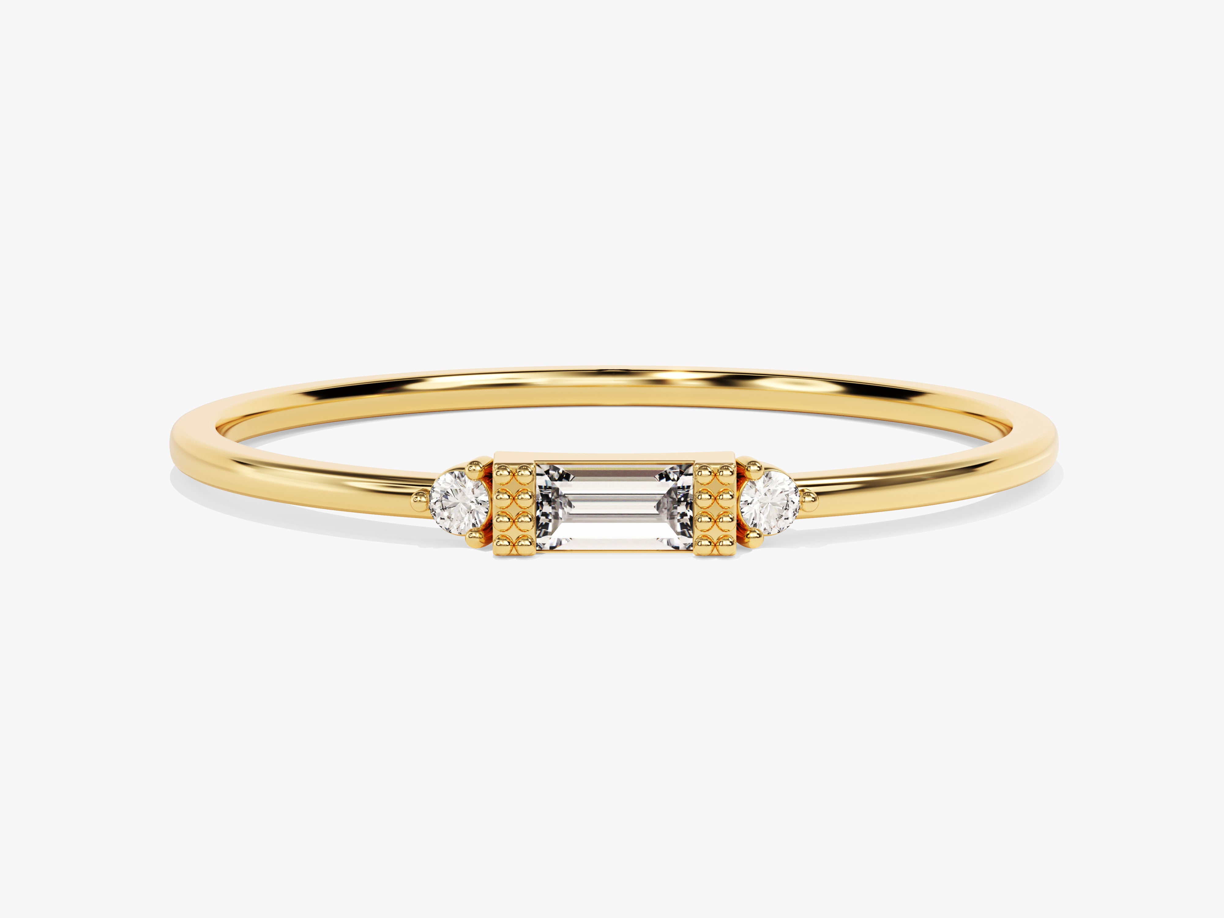 Baguette Cut Diamond Birthstone Ring in 14K Solid Gold