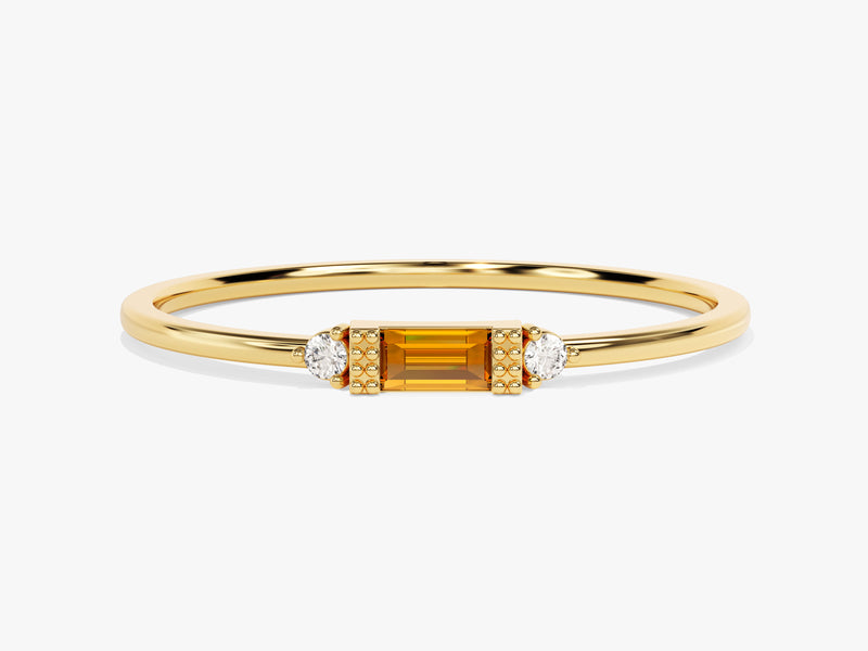 Baguette Cut Citrine Ring in 14K Solid Gold
