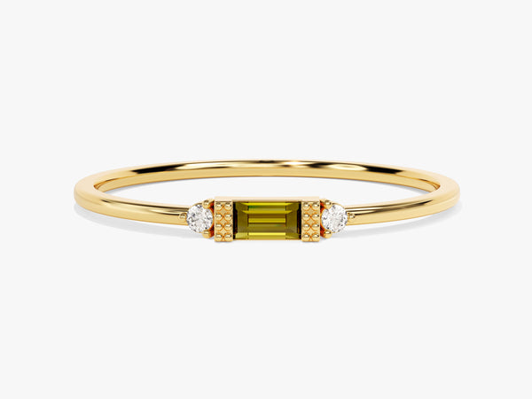 Baguette Cut Peridot Ring in 14K Solid Gold