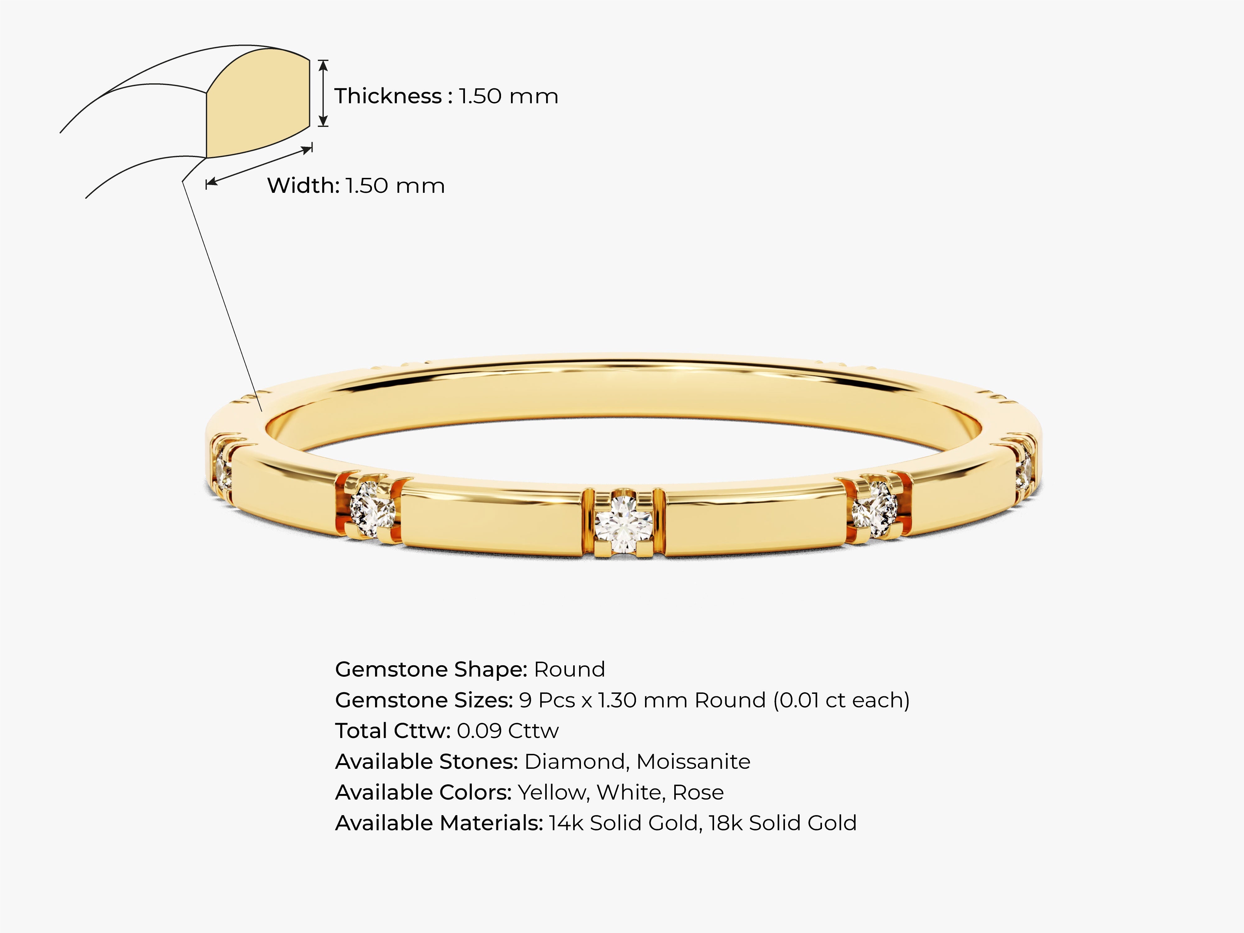 Gold band ring with round diamonds, jewelry, 14k solid gold