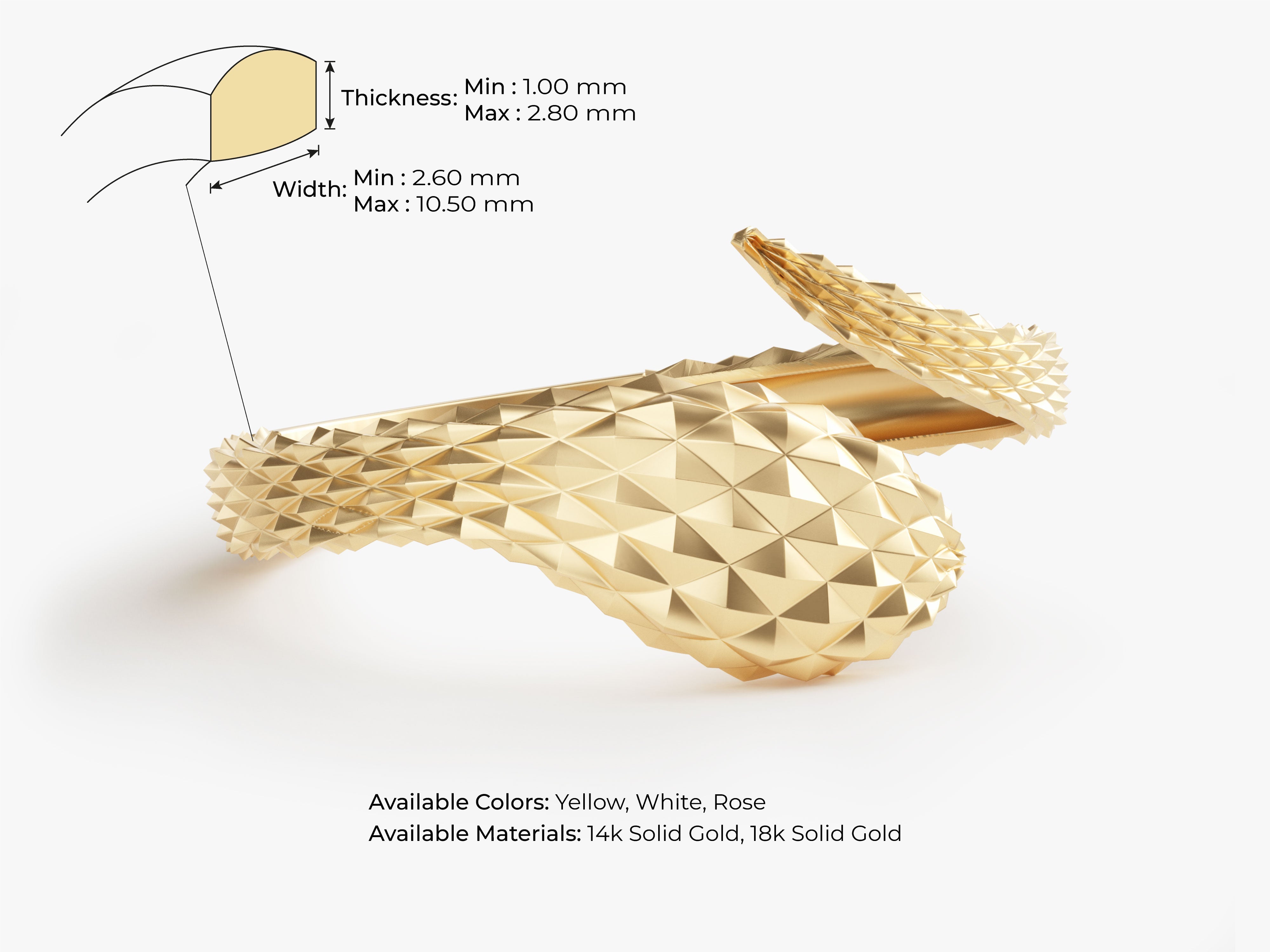 Geometric gold cuff bracelet, available in yellow, white, rose gold