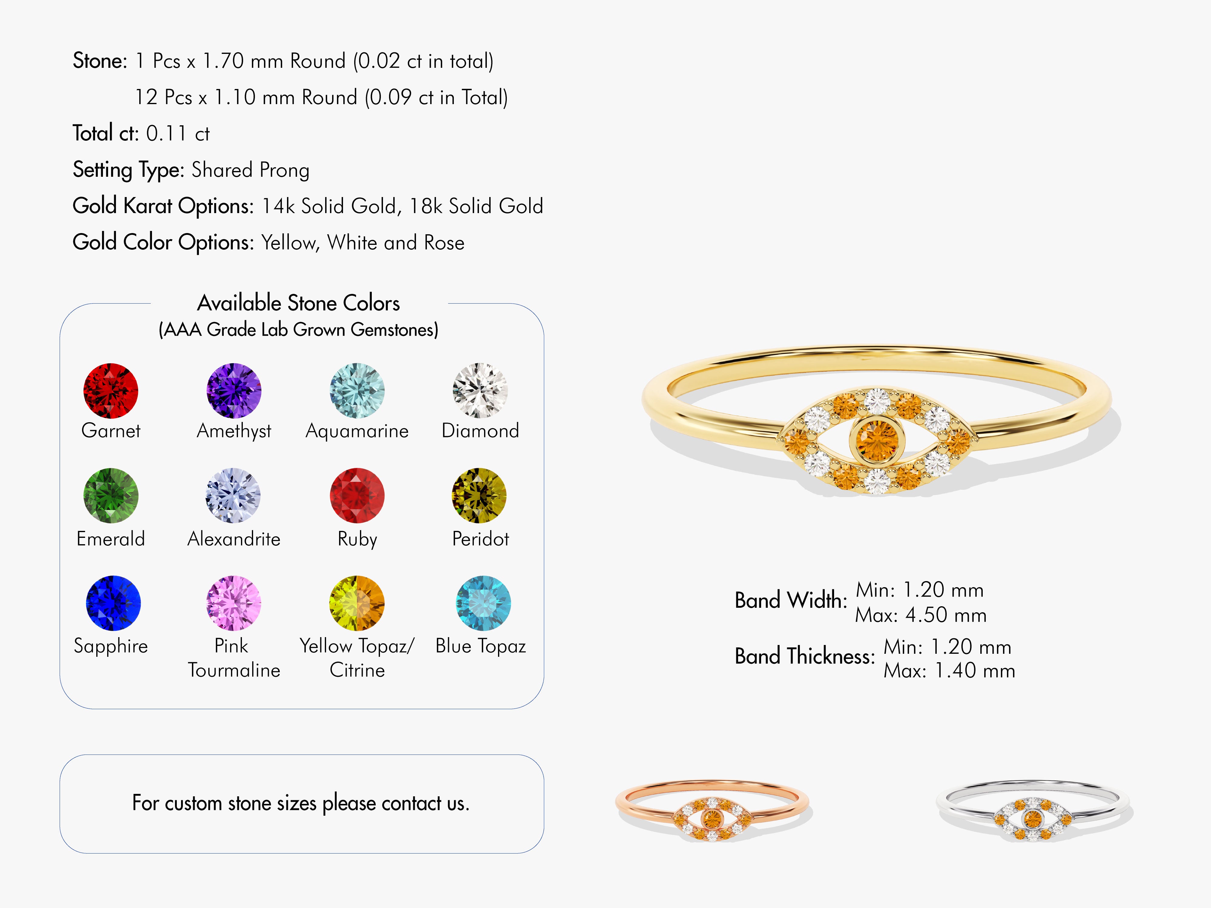 Evil Eye Alternating Citrine Ring in 14K Solid Gold