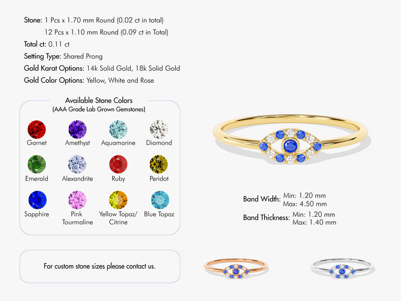 Evil Eye Alternating Alexandrite Ring in 14K Solid Gold