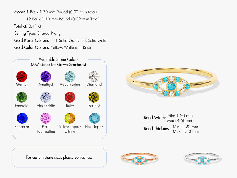 Evil Eye Alternating Blue Topaz Ring in 14K Solid Gold