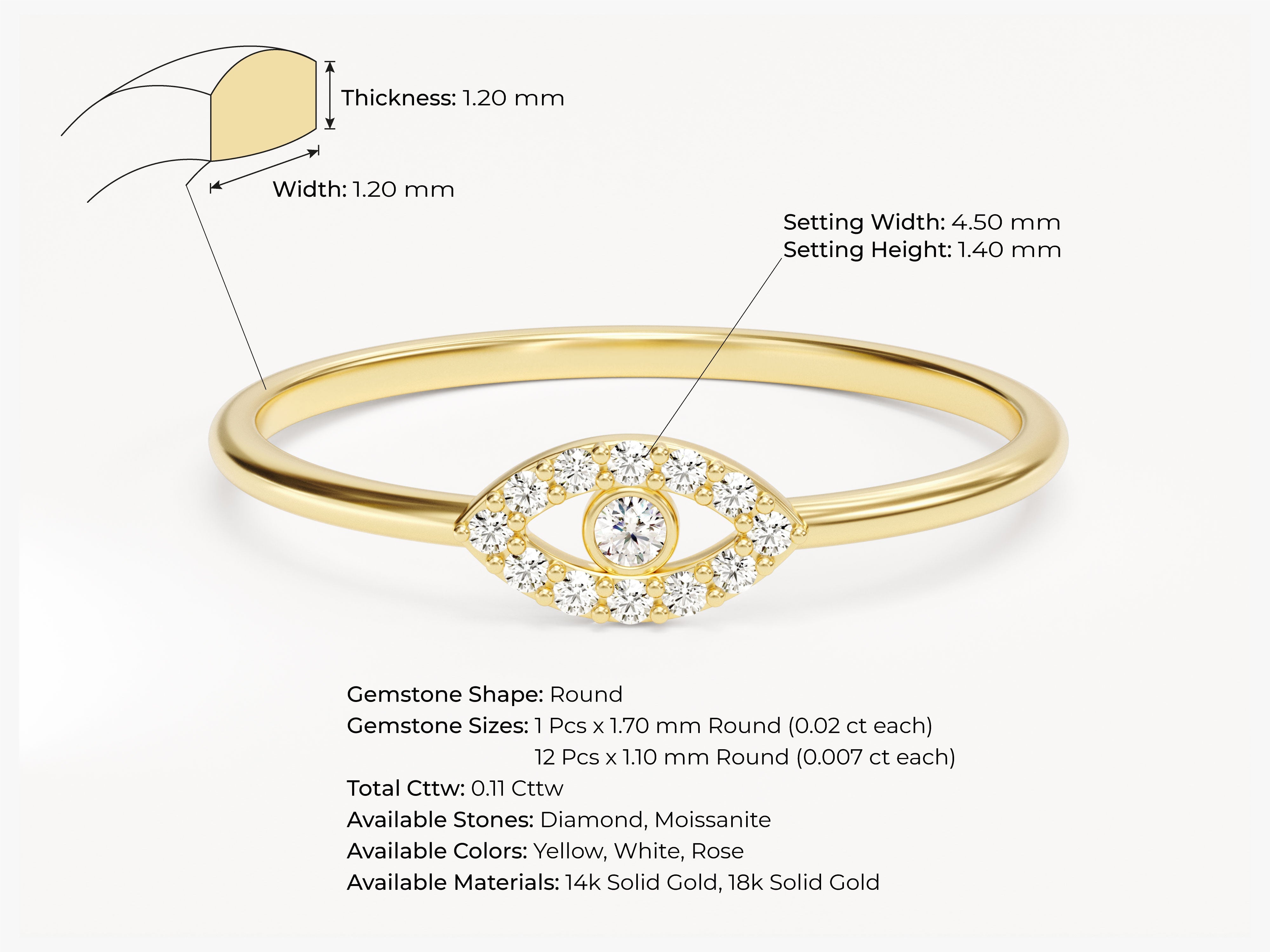 Gold evil eye ring with diamonds, jewelry details