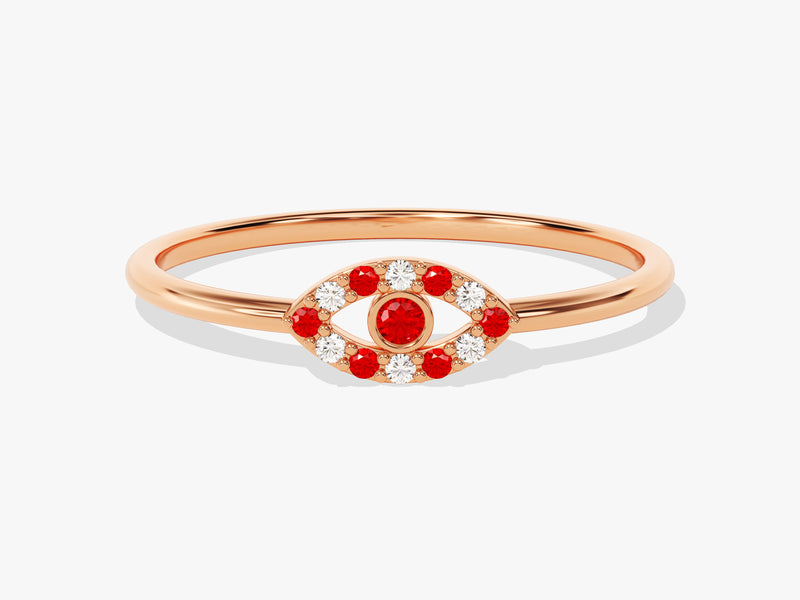 Evil Eye Alternating Ruby Ring in 14K Solid Gold